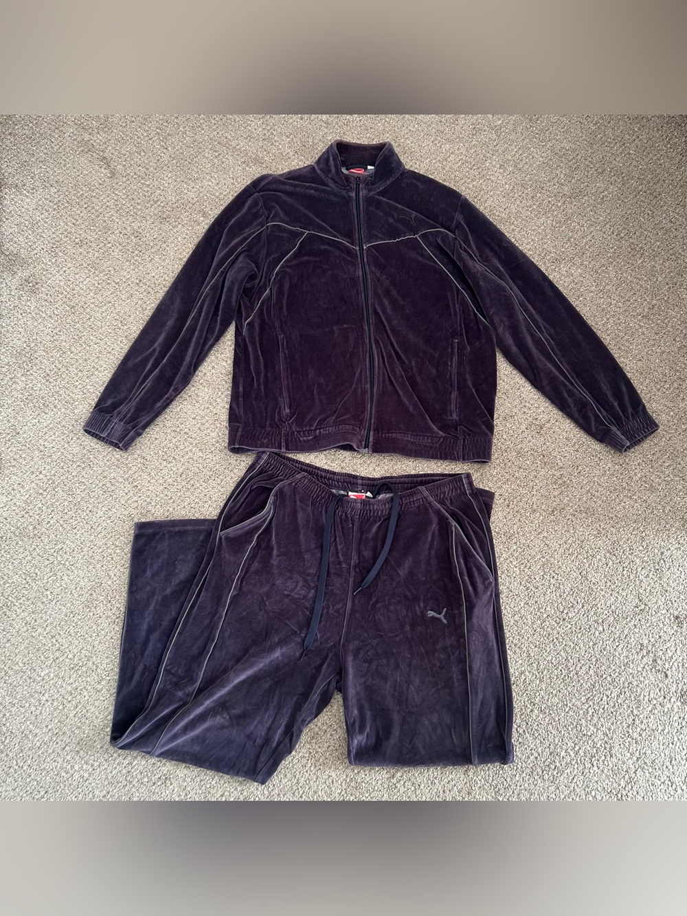 Vintage Y2K Puma Velour Cotton Sweatsuit Tracksuit Matching Set Size XL Purple